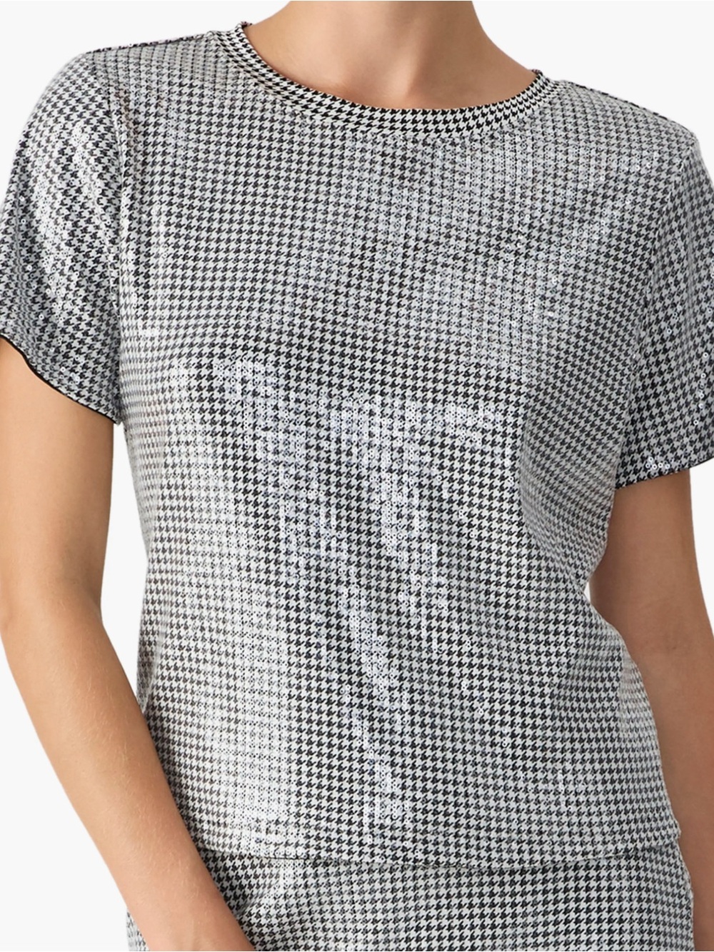 Houndstooth shimmer short sleeve Sequins top